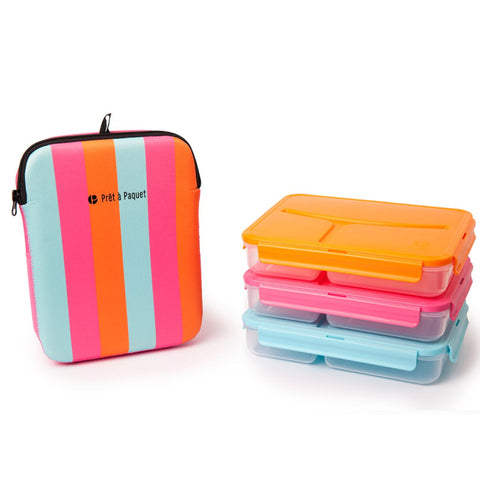 Prêt-à-Paquet Lunch Boxes Pink/Blue/Orange - Set of 3