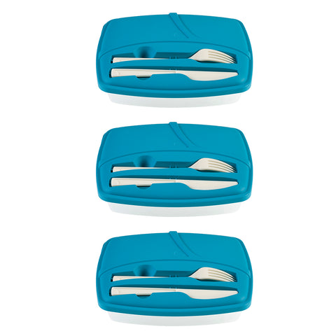 Blue Lunch Box with Plastic Cutlery Included - Set of 3