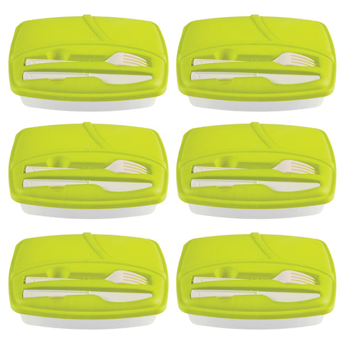 Green Lunch Box with Plastic Cutlery Included - Set of 6